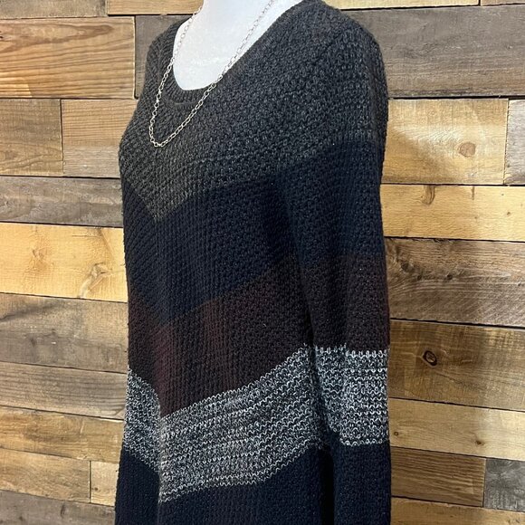 Apt. 9 Scoop Neck Long Sleeve Striped Gray Navy and Maroon Knit Sweater Medium - Picture 3 of 10